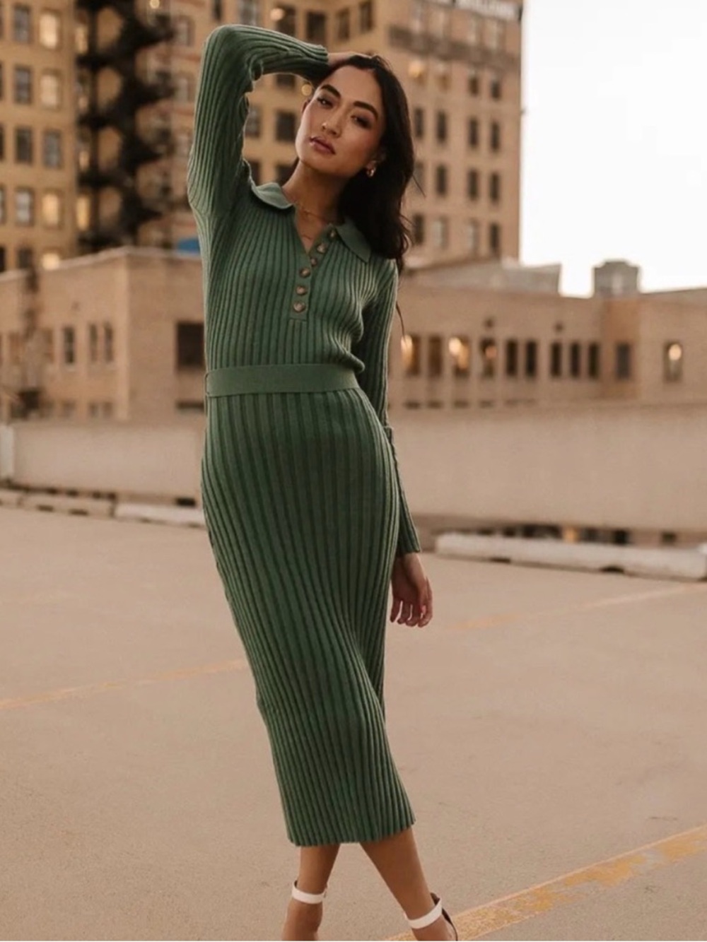 Böhme Cardenas Ribbed Dress in Green